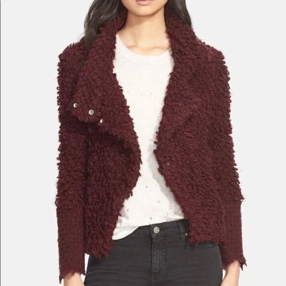 IRO Caty Burgundy Sweater Loop Knit Jacket - Picture 1 of 10